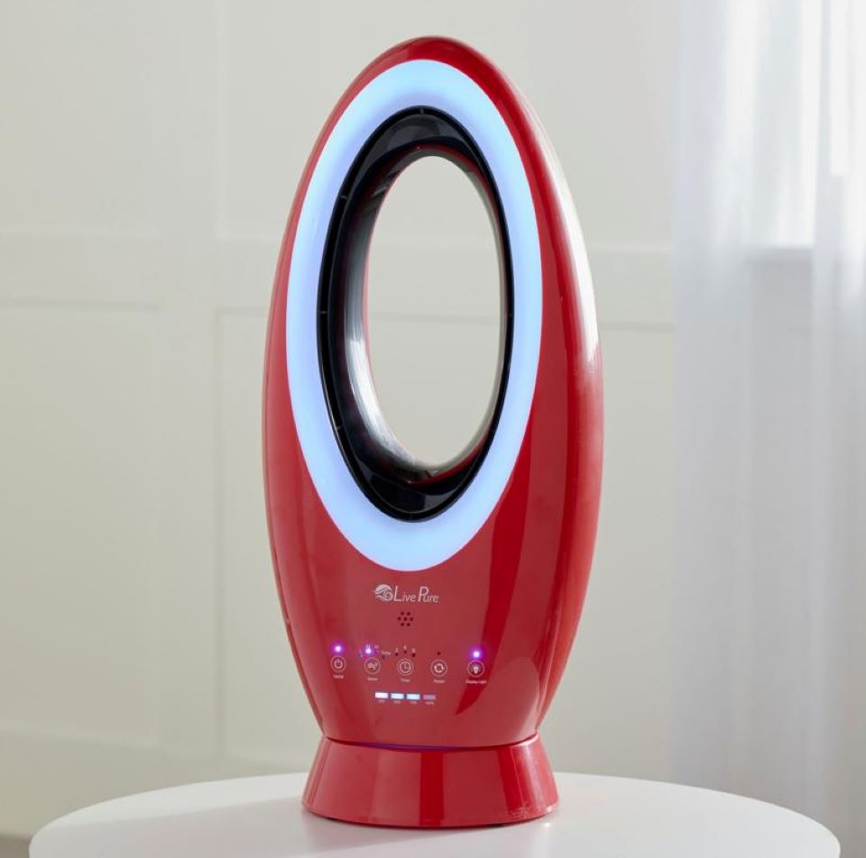 Red bladeless fan on a table