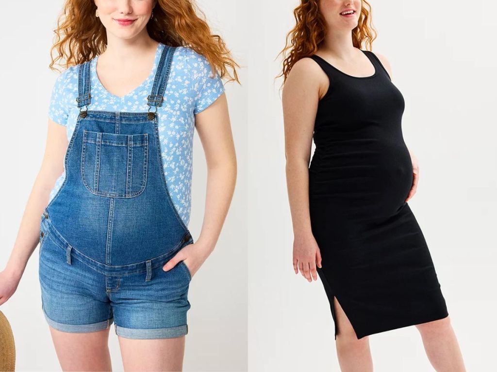 Maternity Sonoma Goods For Life Denim Shortalls and midi tank dress