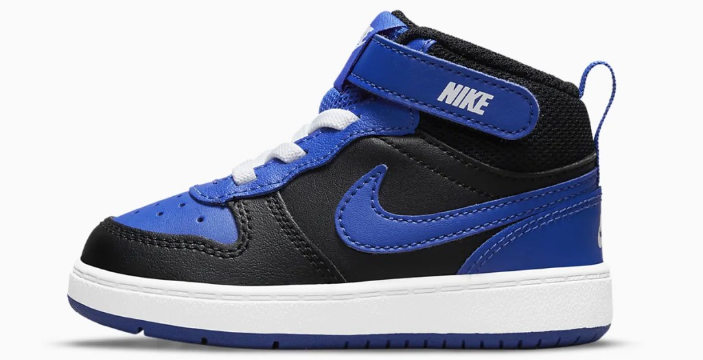 black and blue high top nike baby shoe