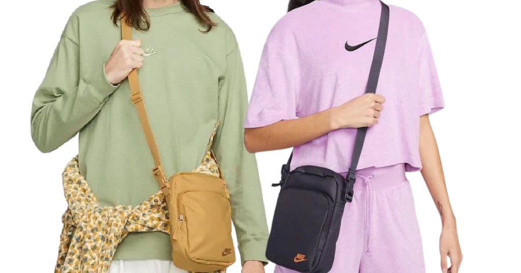 A man and a woman wearing a Nike Heritage Crossbody Bag