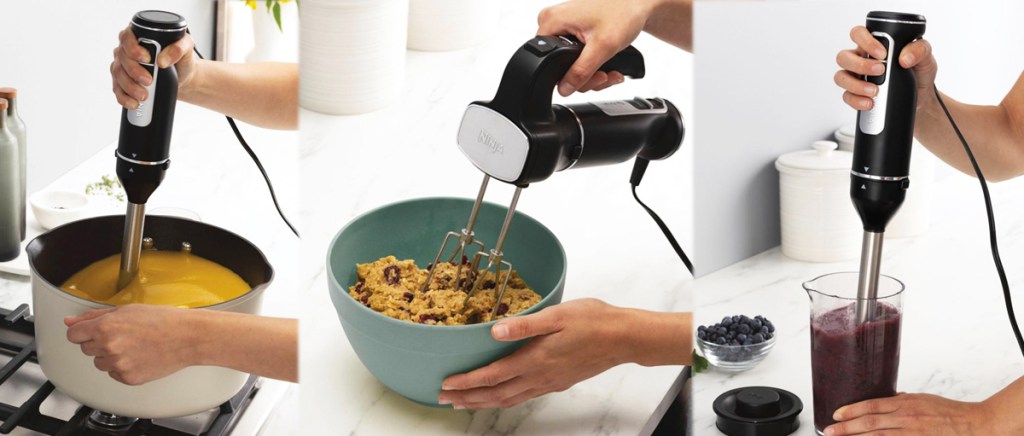 using Ninja Foodi Power Mixer System as an immersion blender, hand mixer, and stick mixer