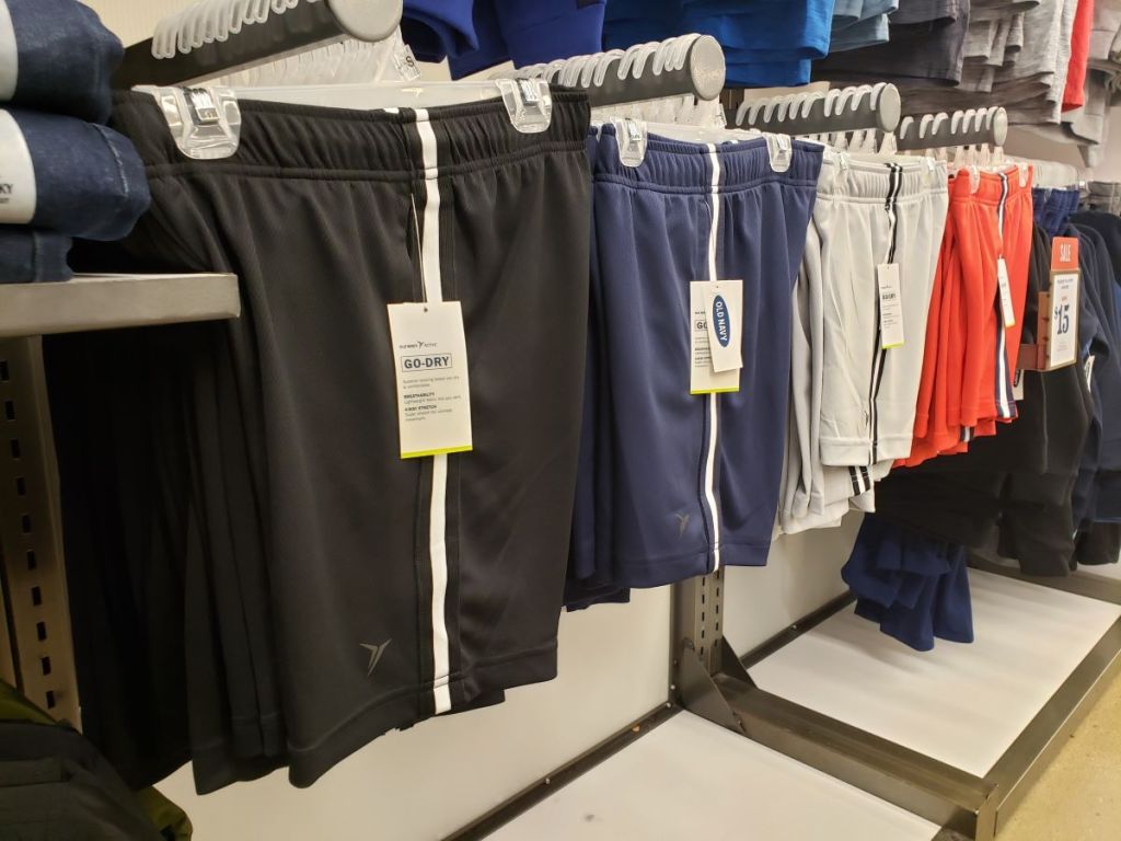 Row of shorts on hangers at Old Navy