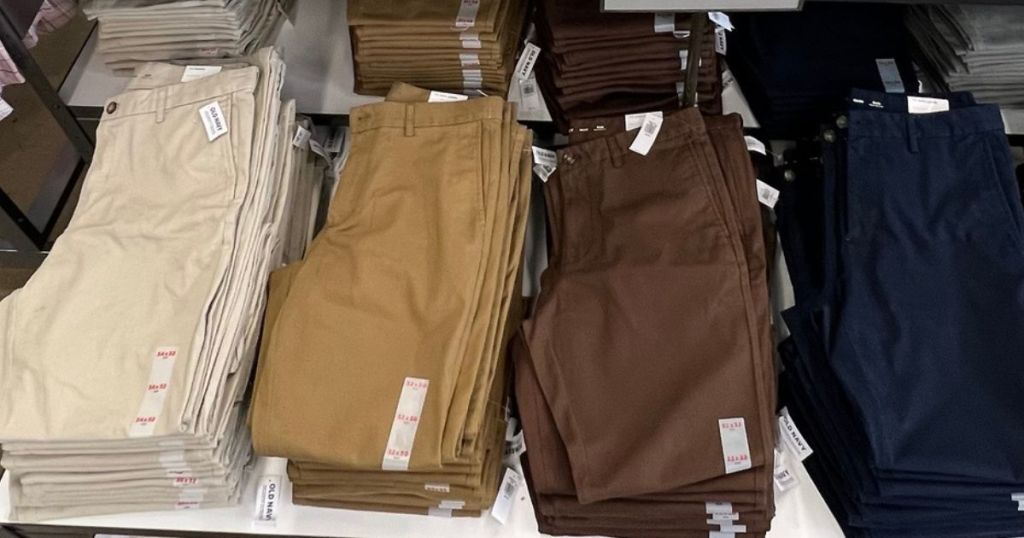 a table of folded Old Navy pants