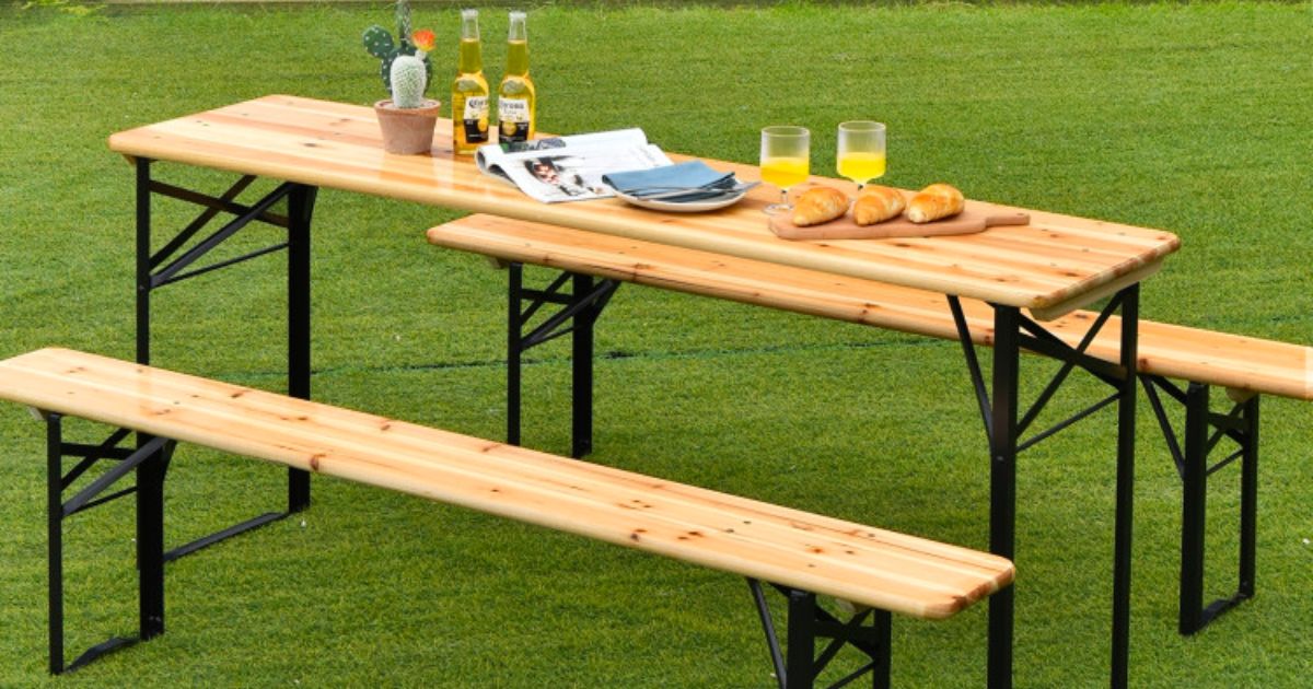 Pieces Folding Wooden Picnic Table Bench Set