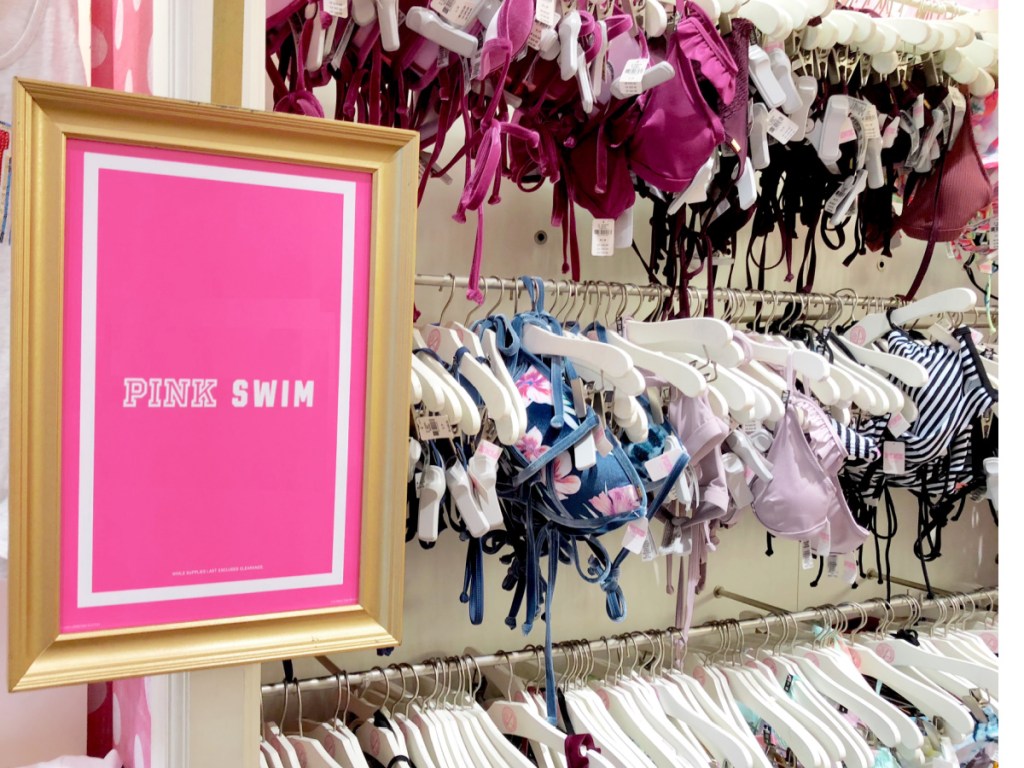 victorias secret pink swimwear display in store