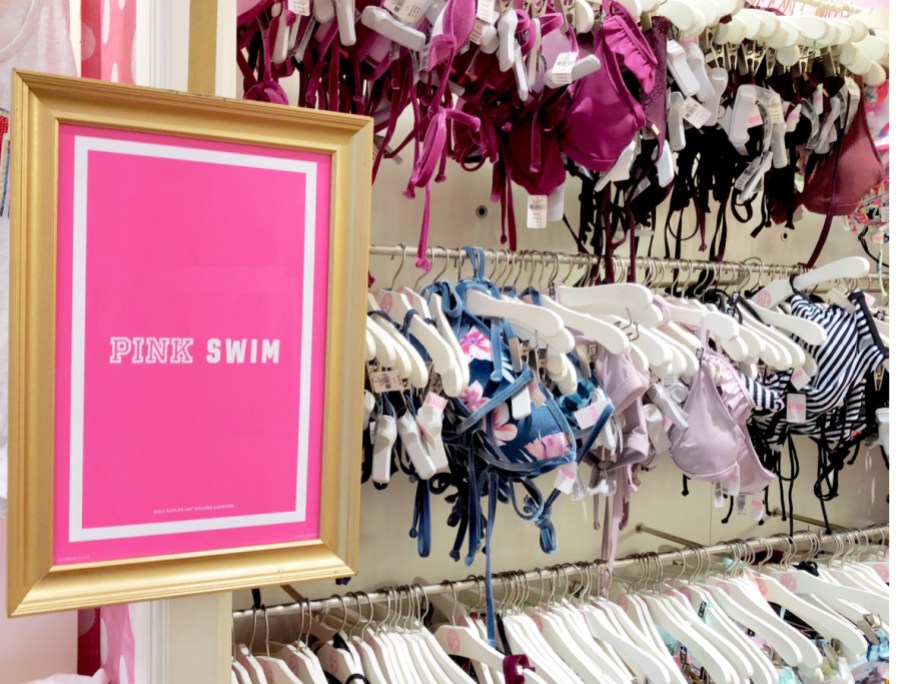 victorias secret pink swimwear display in store