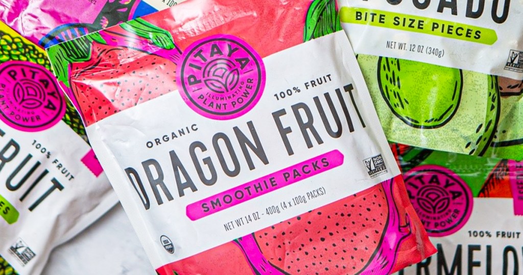 bags of organic dragon fruit smoothie packs