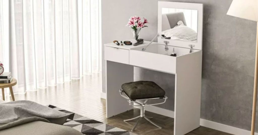Polifurniture Modern Pull Top Bedroom Vanity Desk