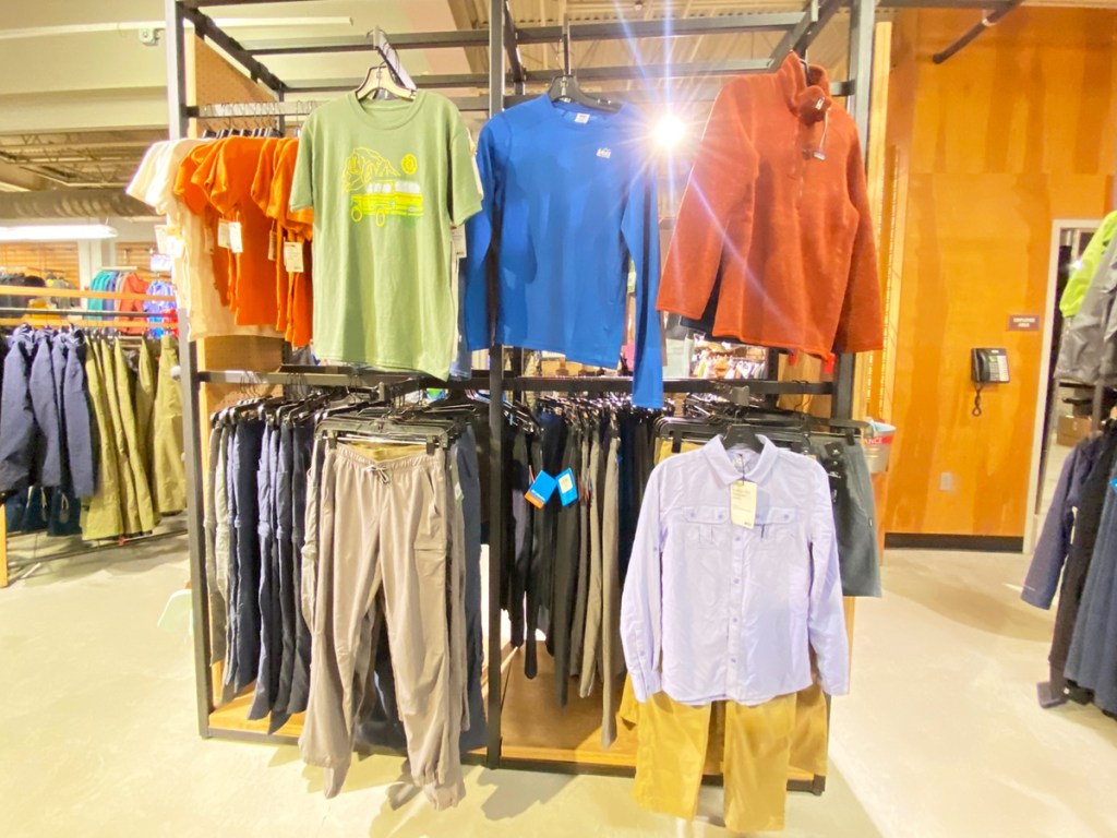 display of kids clothing in REI store