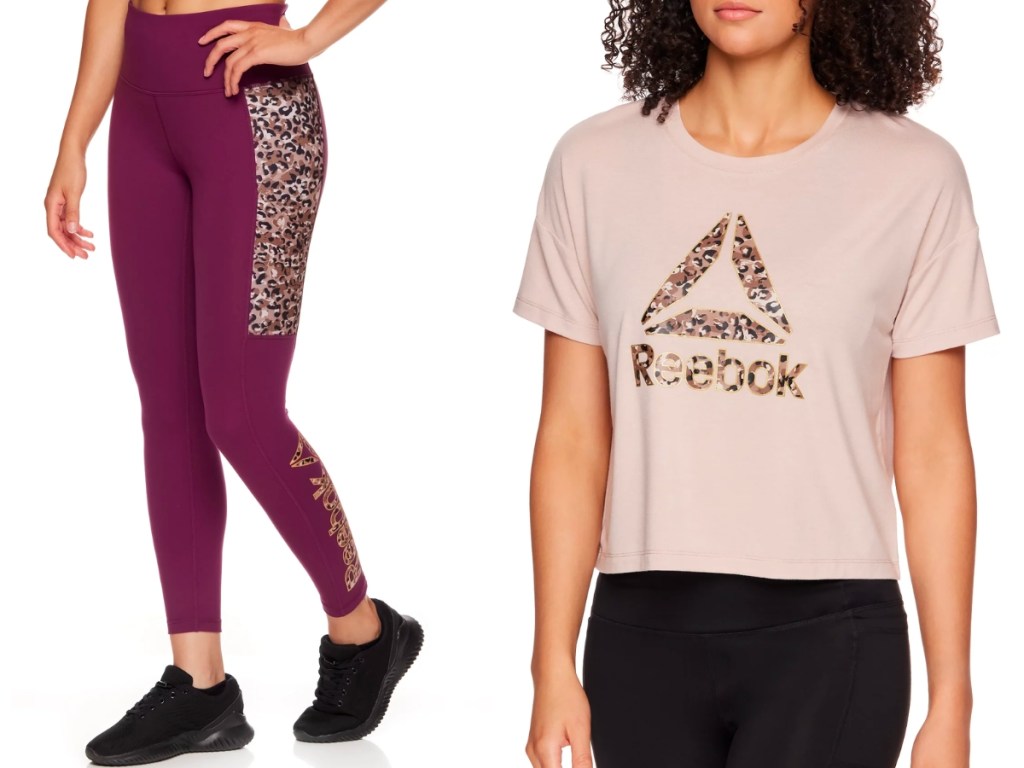 reebok women's printed leggings and cropped graphic tee
