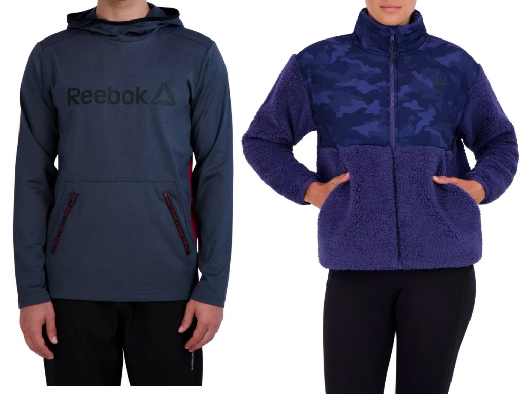reebok men's hoodie and women's sherpa jacket