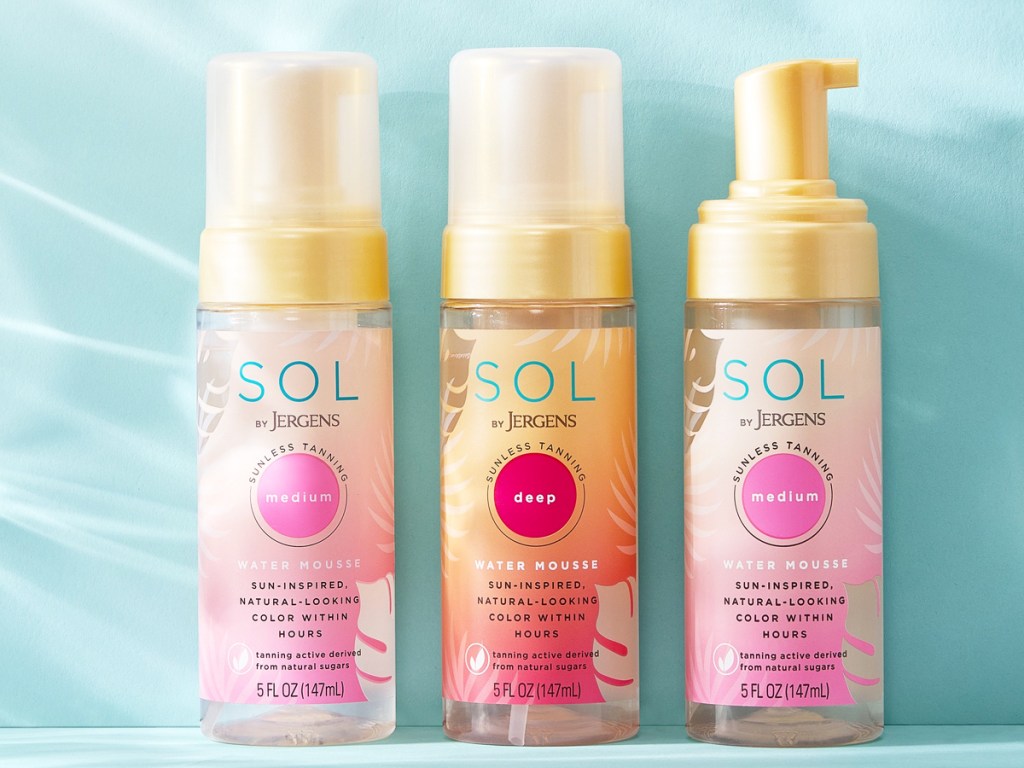three bottles of SOL by Jergens Deep Water Self Tanner Mousse