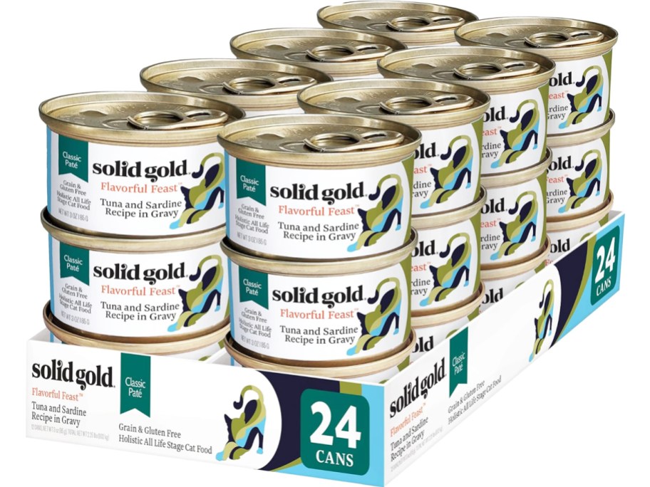 24-count case of Solid Gold Wet Cat Food Cans in Tuna & Sardine flavor