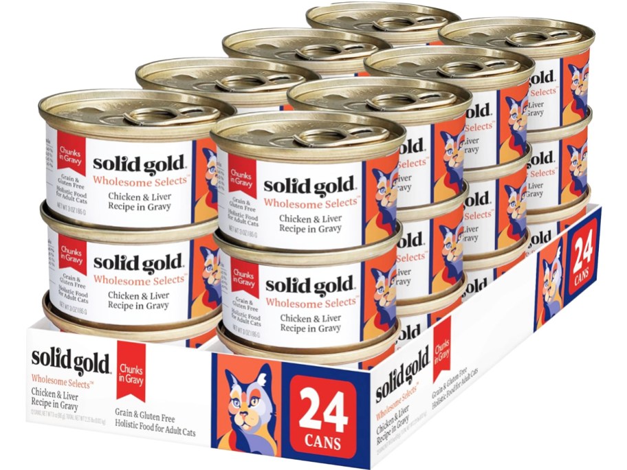 24-count case of Solid Gold Wet Cat Food Cans in Chicken & Liver flavor