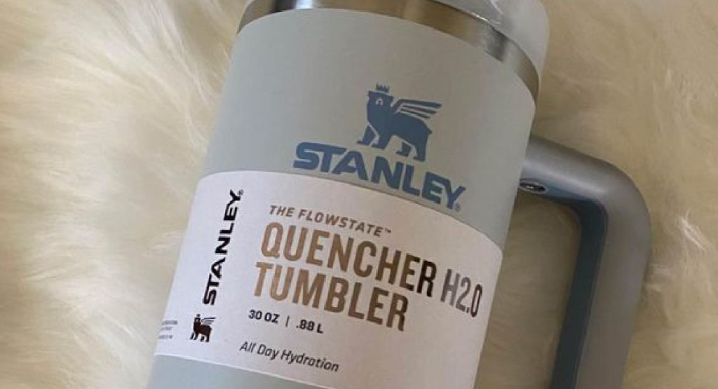 Stanley Quencher H2.0 Flowstate Tumbler 40oz in Fog displayed