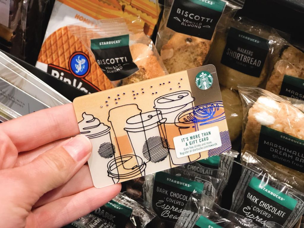 Hand holding a Starbucks Gift Card