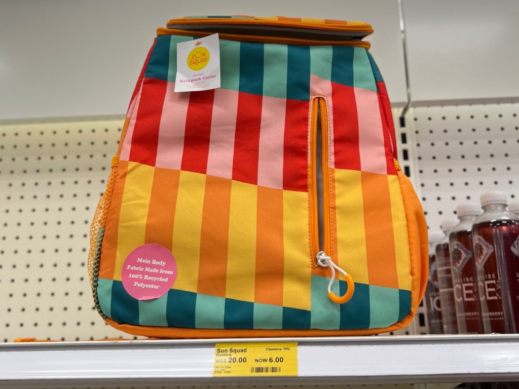 Sun Squad 7.5qt Backpack Cooler in Stripes at target with clearance tag showcased