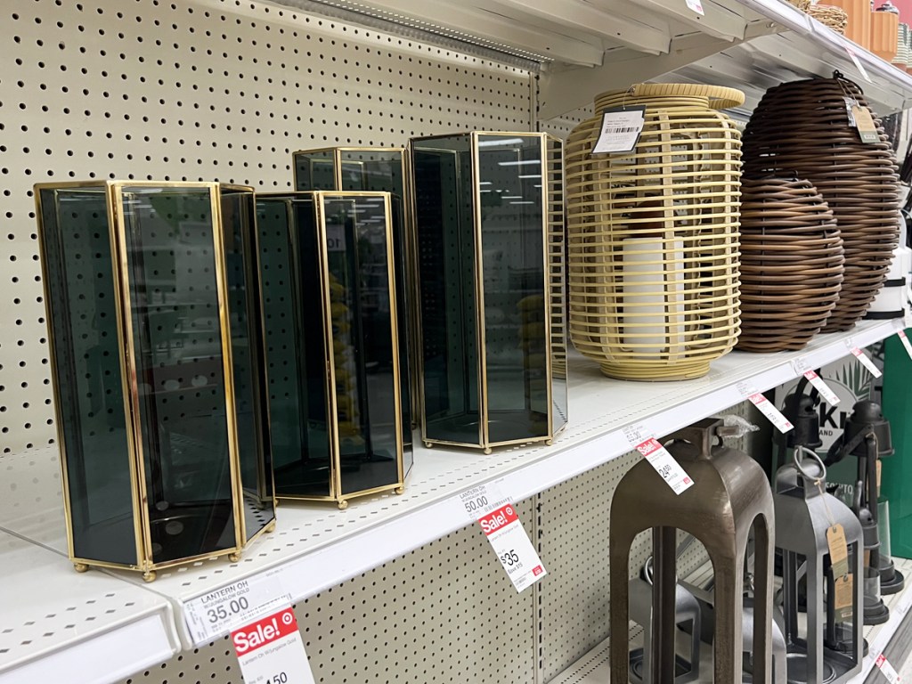 display shelf with outdoor lanterns
