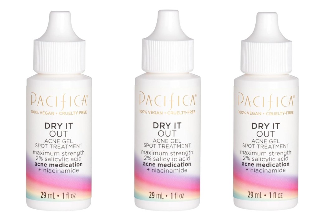 Three stock image of Pacifica Dry It Out Acne Gel Spot Treatment