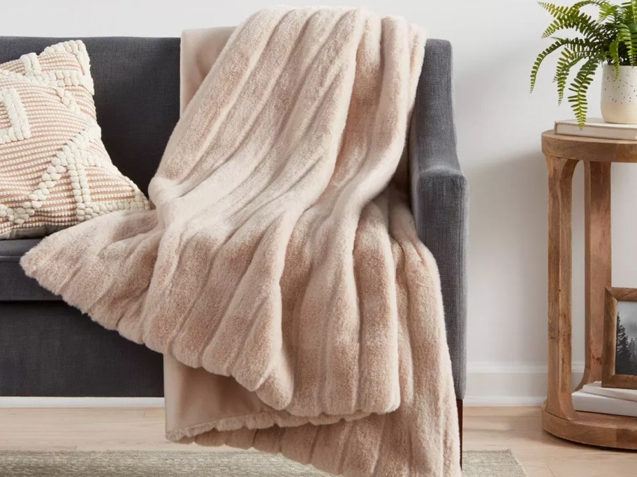 faux fur throw on couch