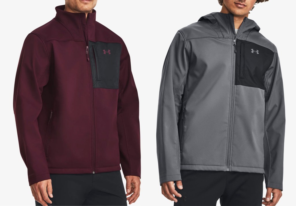 two men in maroon and grey under armour jackets