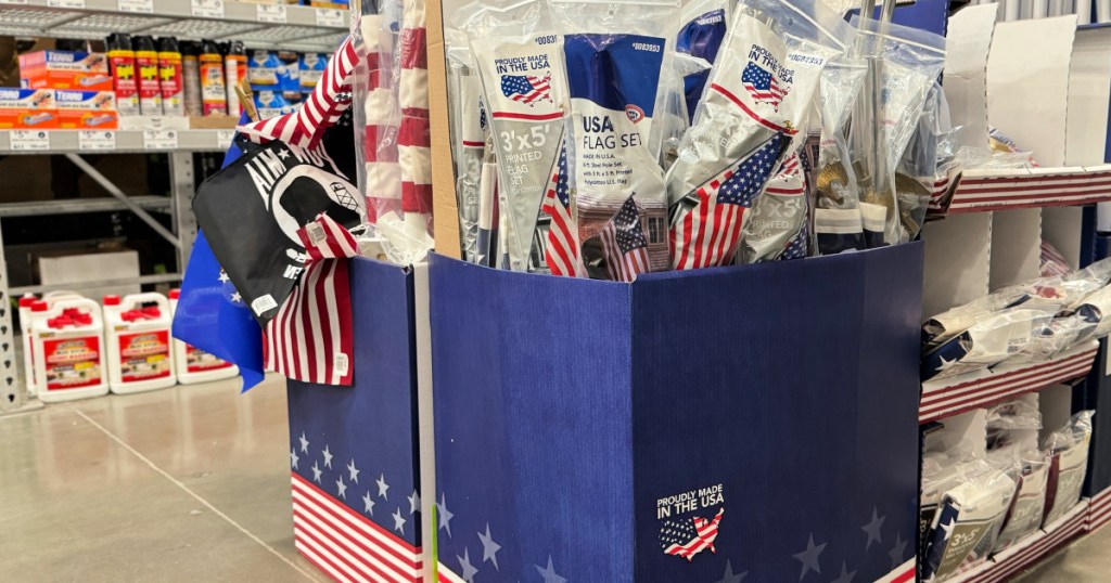 USA flag set on display inside Lowe's store