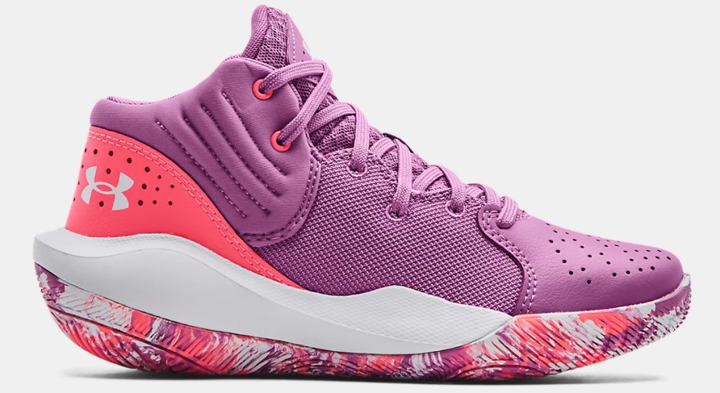 Purple, pink, and white girls basketball shoes