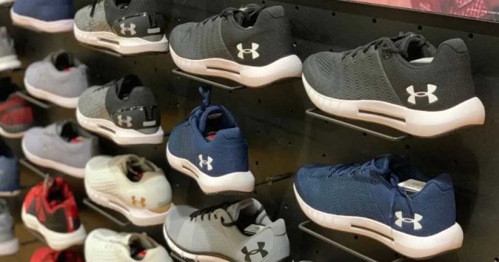 running shoes on shelf at Under Armour