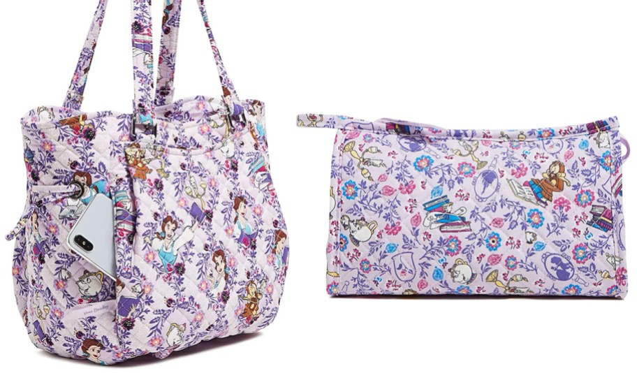 Vera Disney Glenna Satchel in Belle Floral & Disney Cosmetic Bag in Belle Petite Floral 