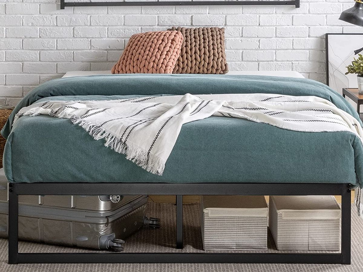 Zinus Abel metal bed frame viewed from the end of the bed