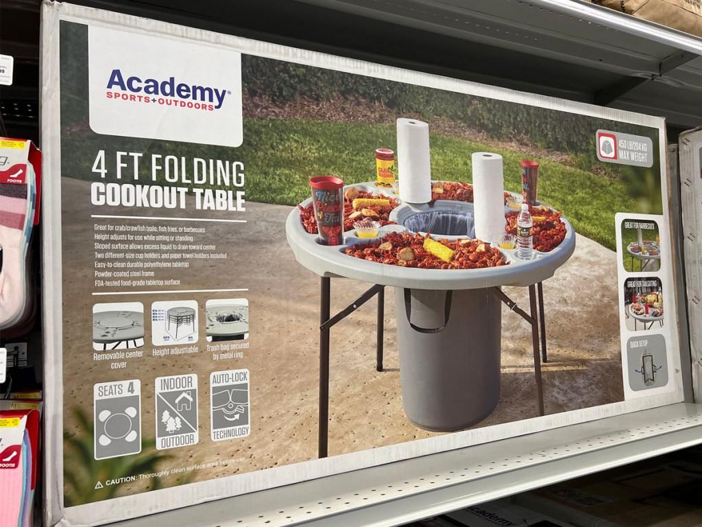academy sports cookout table box on shelf in store