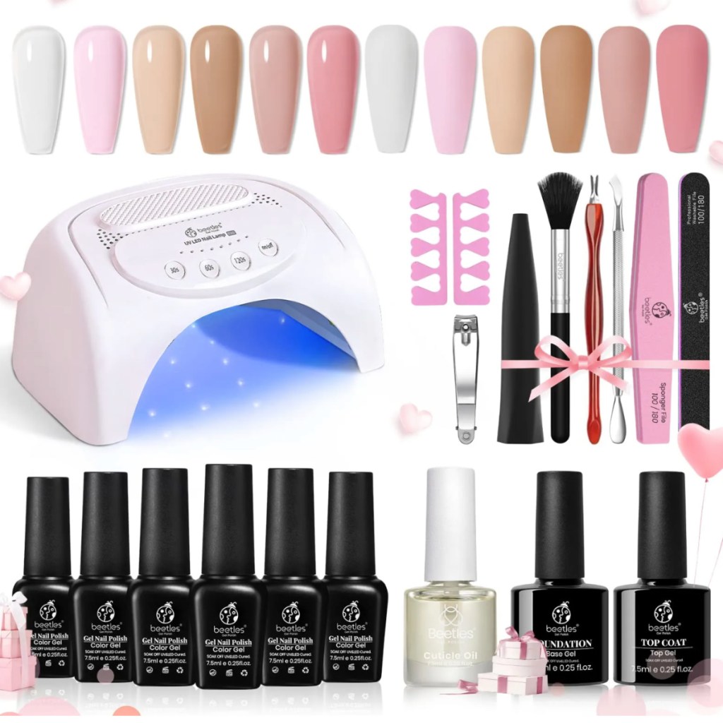 nail polish kit with pink and neutral colors