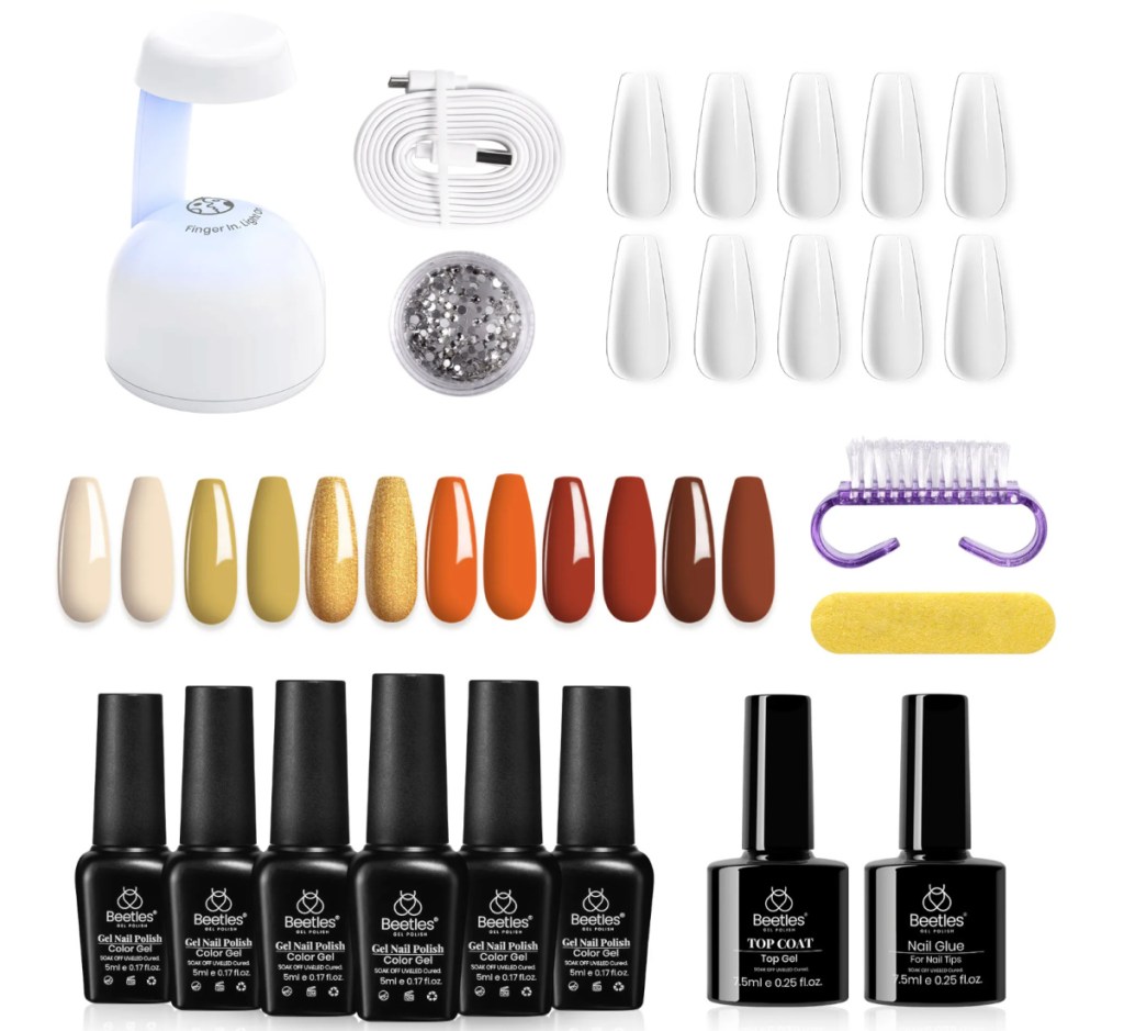 complete gel nail polish kit with UV light and nail files