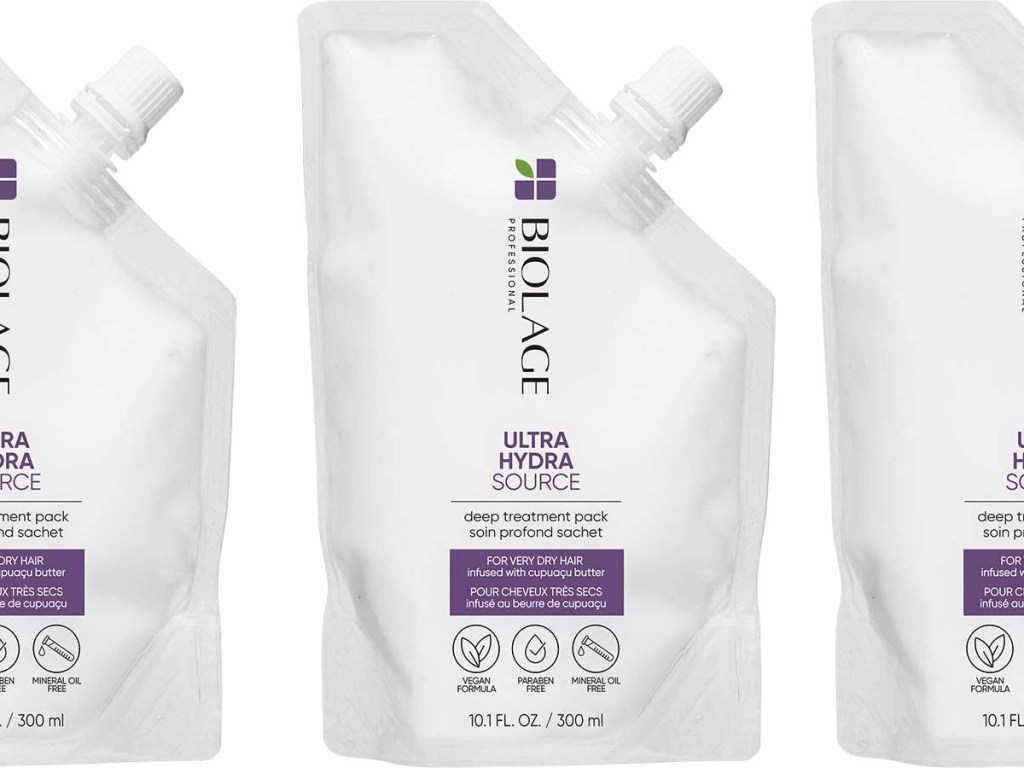 three biolage deep condtioner pack in a row
