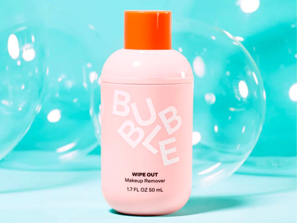 bubble makeup remover next to bubbles