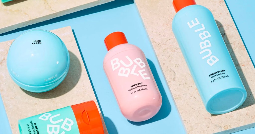 bubble skincare sunscreen, makeup remover and fresh cleanser