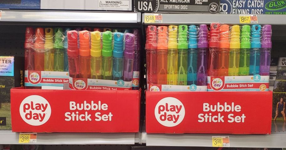 play day bubble sticks on display on shelf in store