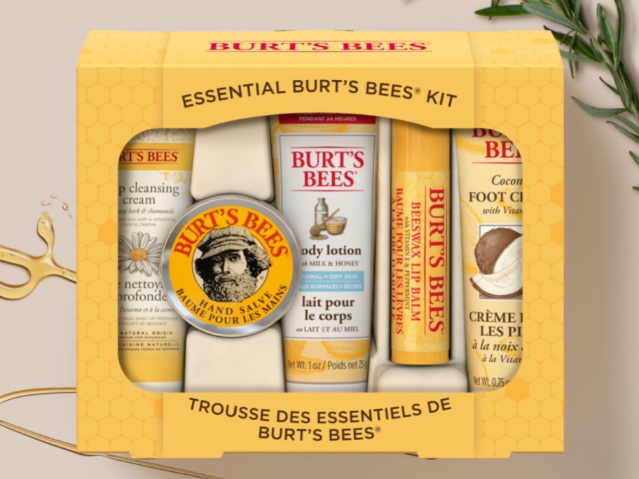 5 piece essentials kit in packaging on beige background