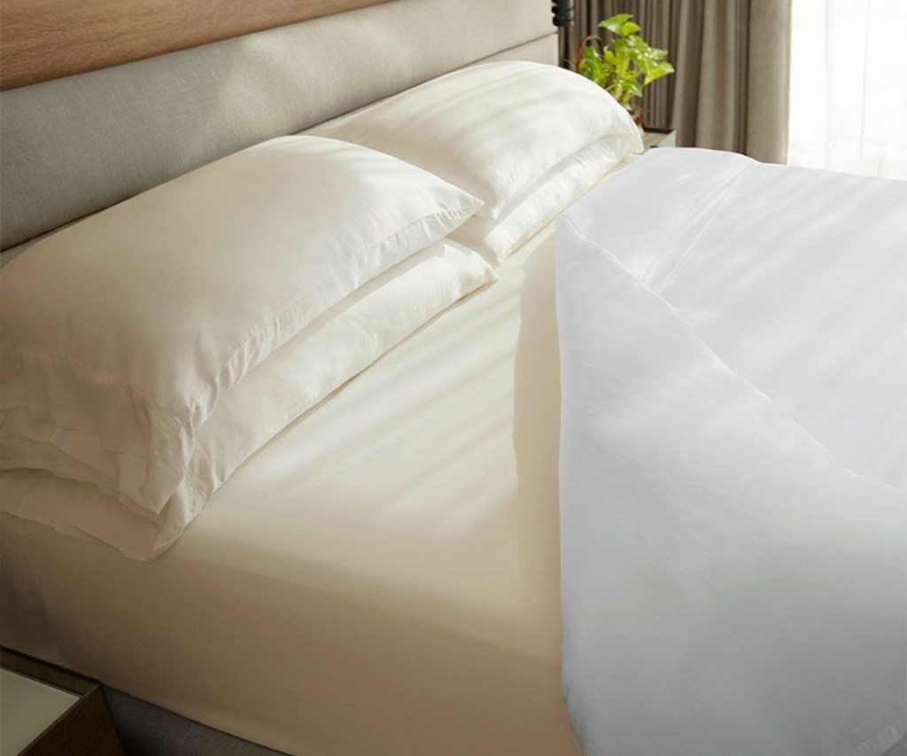 ivory bamboo sheets on bed