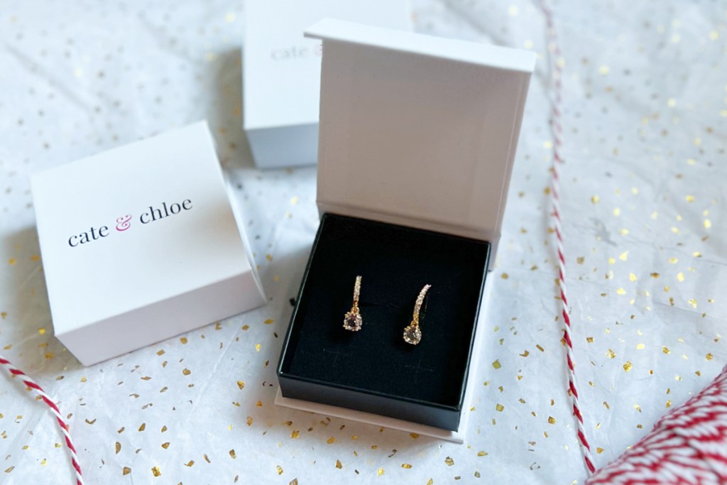 drop earrings in gift box with wrapping