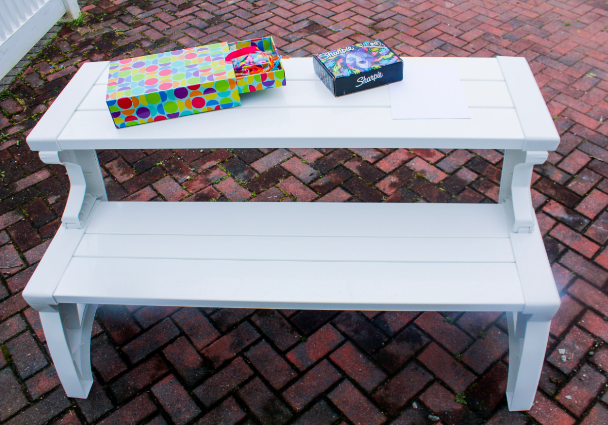 Games on top of a convert a bench that is in table form