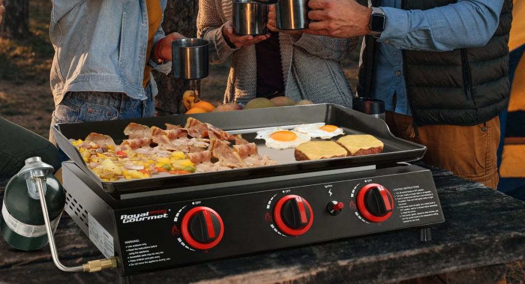 food displayed on Royal Gourmet Portable Tabletop Gas Grill Griddle