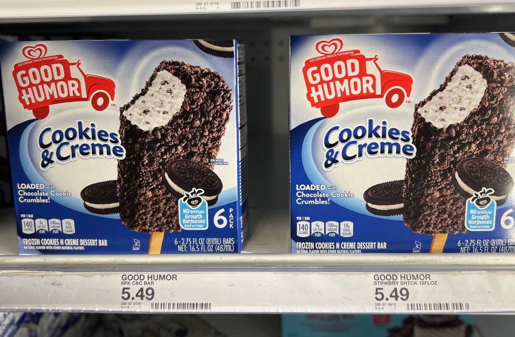 good humor cookies & creme ice cream bar boxes on shelf in target
