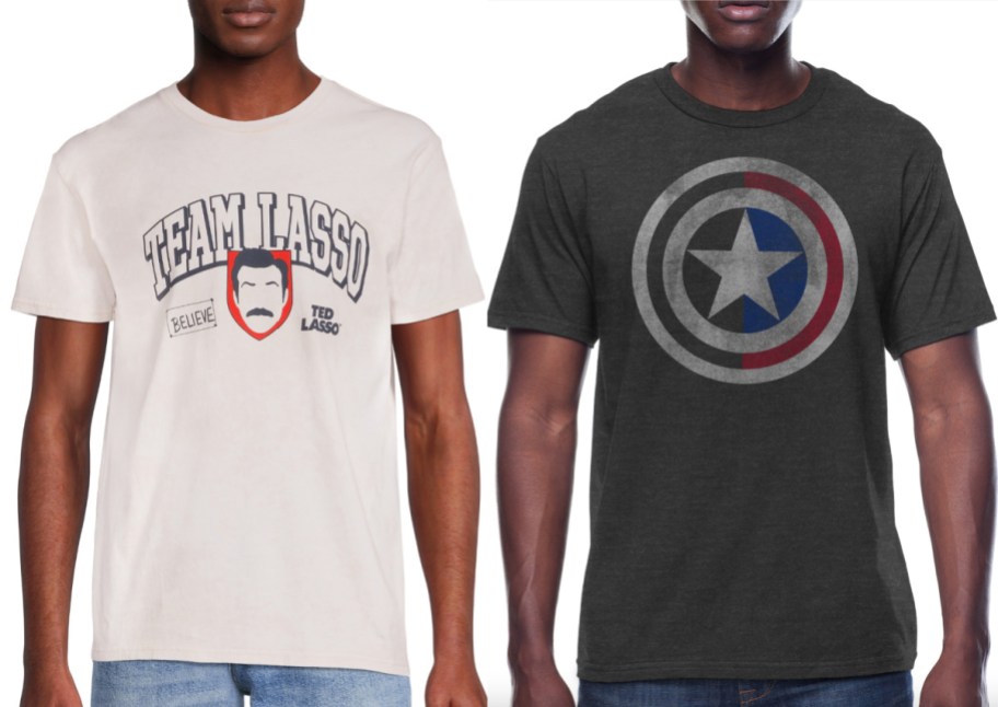 ted lasso and captain america mens tees