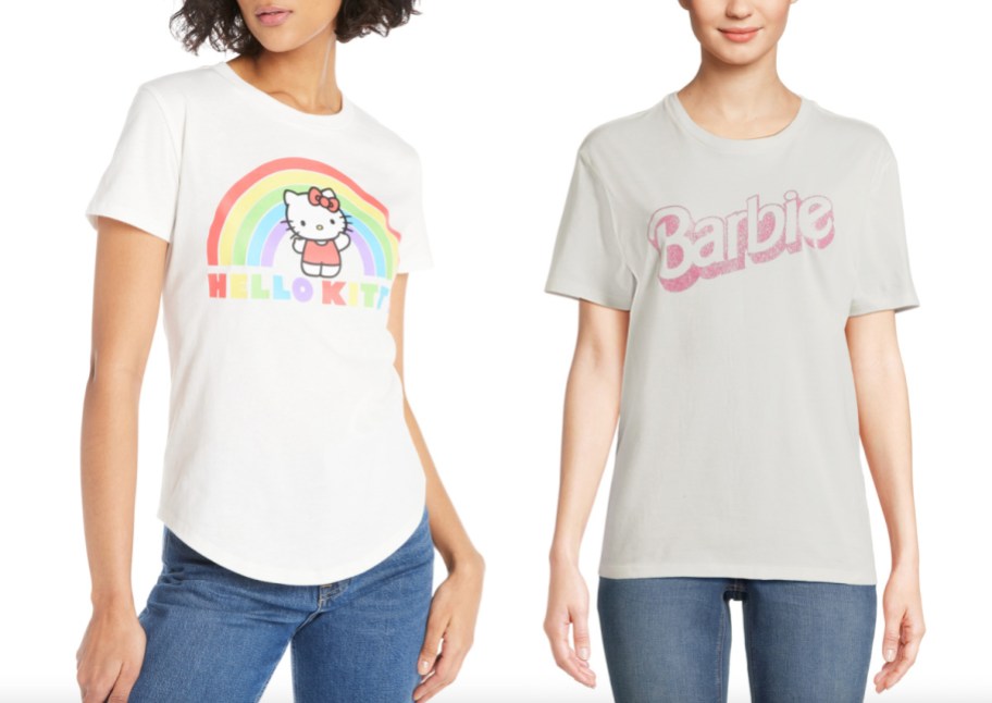 hello kitty and barbie womens graphic tees