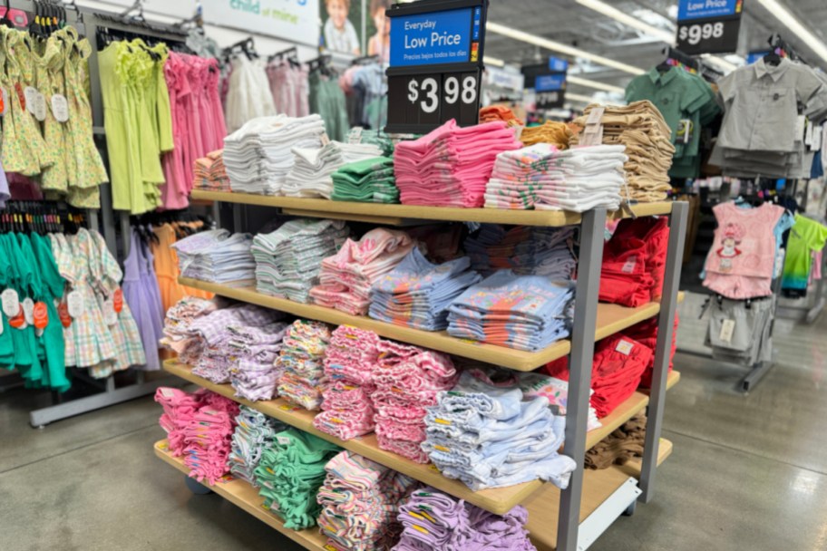kids tees on table in store at walmart