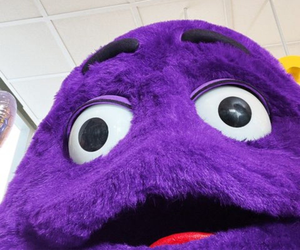 close-up of Grimace's face