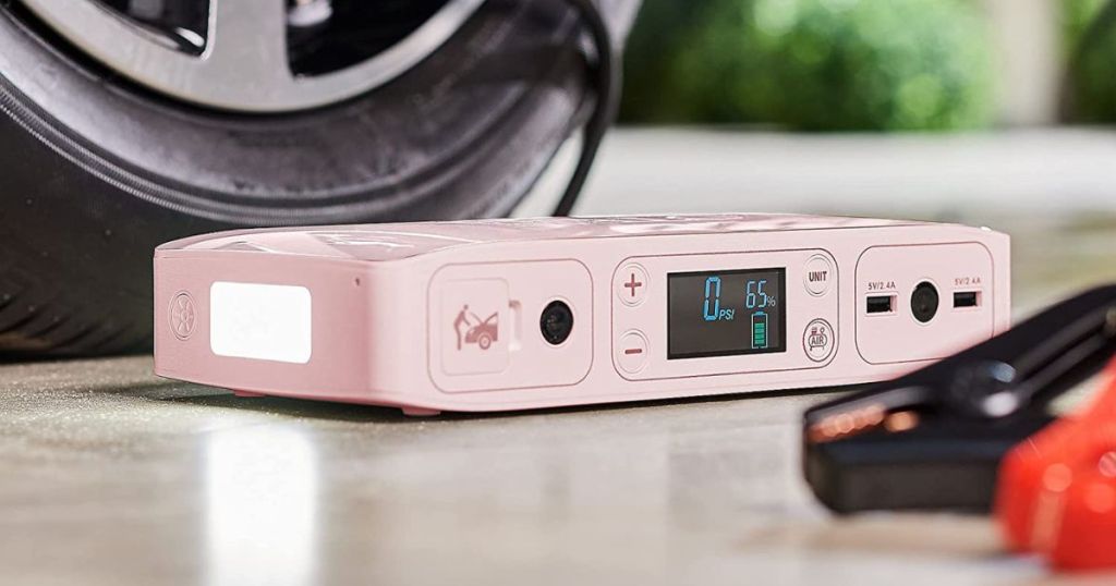 pink portable car jump starter