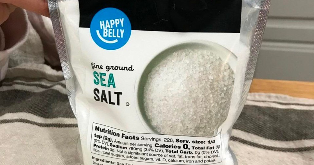happy belly sea salt bag on counter