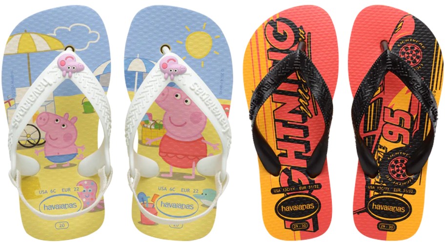 peppa pig and cars flip flops